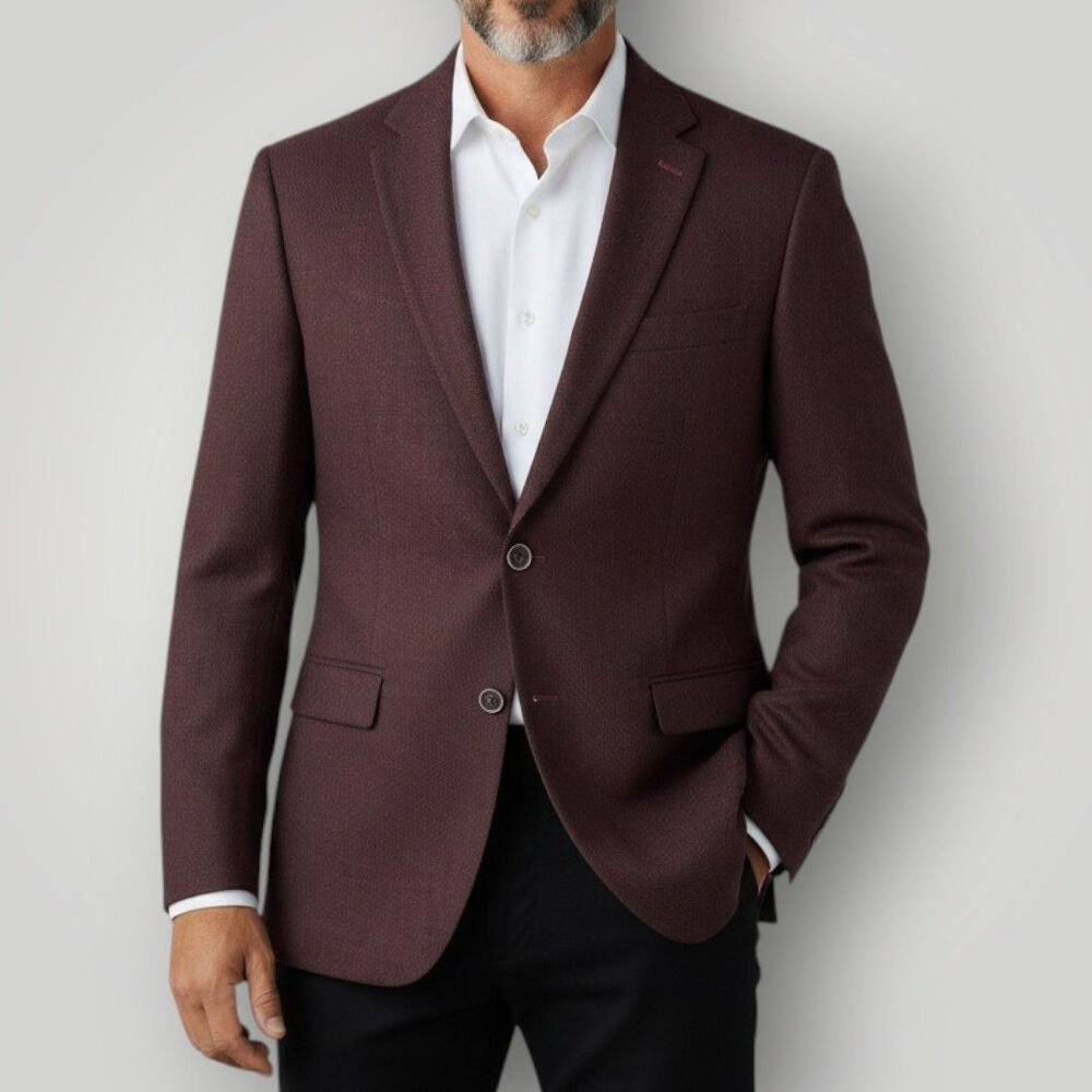 TOMMY HILFIGER Mens 42R Bordeaux Wool Blend Blazer Sport Coat 2 Button Jacket